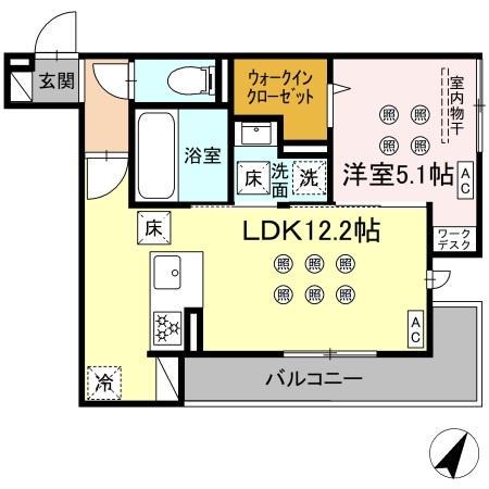 シャルム新屋敷(1LDK/1階)の間取り写真