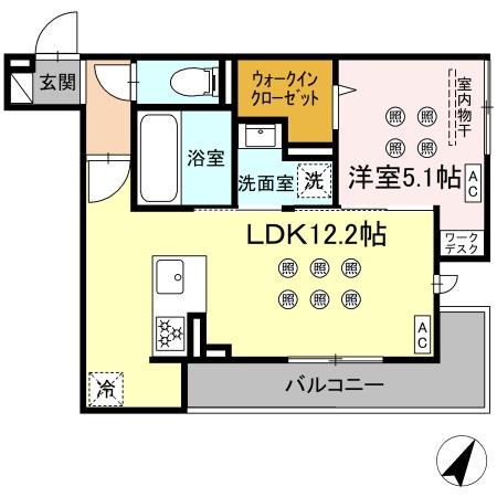 シャルム新屋敷(1LDK/3階)の間取り写真