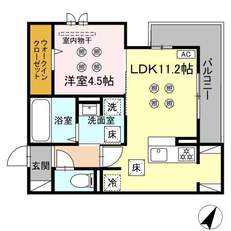 シャルム新屋敷(1LDK/1階)の間取り写真