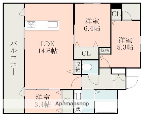 ラ・シック嘉島Ⅳ(3LDK/5階)の間取り写真