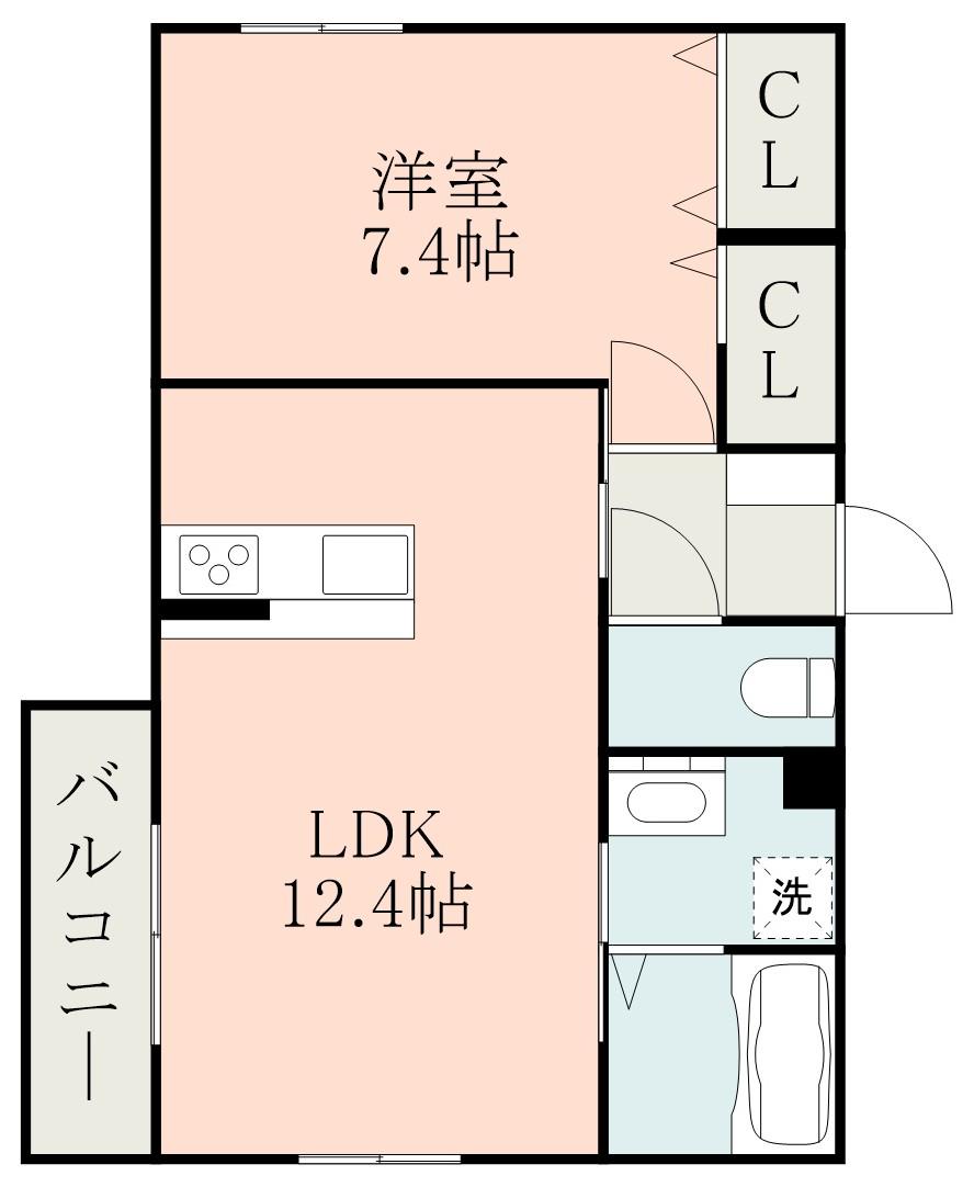 エテルノ西熊本(1LDK/1階)の間取り写真