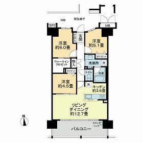 ポレスター熊本新町レジデンス(3LDK/10階)の間取り写真