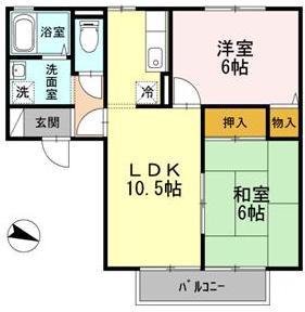 ヴィラ沼山津(2LDK/1階)の間取り写真