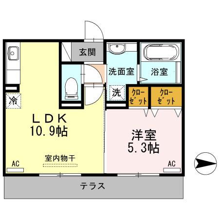 ディアコート(1LDK/1階)の間取り写真