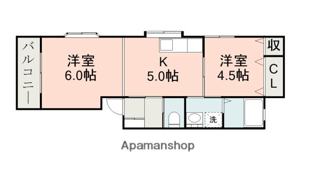 ヴェルテス江津(2K/2階)の間取り写真