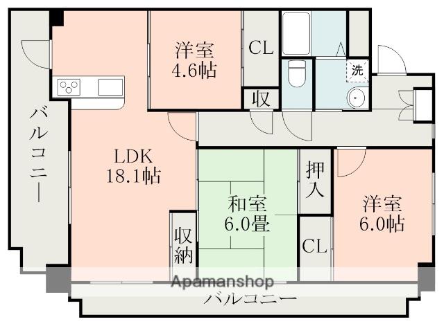 エルフィナ八王寺C棟(3LDK/2階)の間取り写真