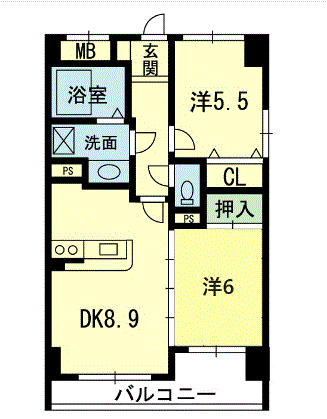フラワーマンション城西(2DK/3階)の間取り写真