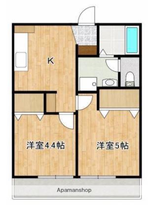 モイセス薬園町(2K/2階)の間取り写真