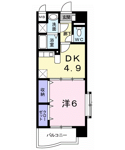 レルベ保田窪(1DK/4階)の間取り写真