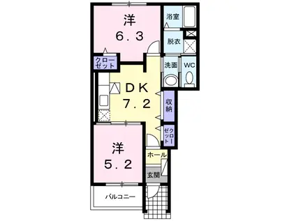 ホープレジデンス(2DK/1階)の間取り写真