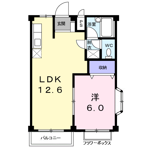 ベルフラワーハイツ(1LDK/2階)の間取り写真