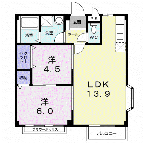 サンハイツヨシモトⅡ(2LDK/2階)の間取り写真