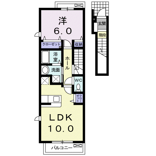 ミドルⅢ(1LDK/2階)の間取り写真