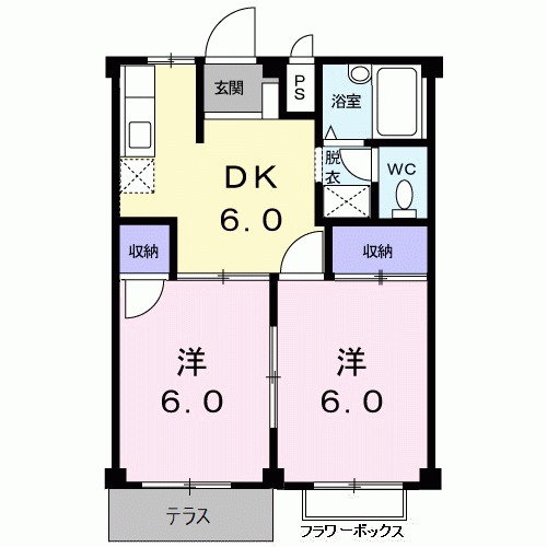 レジデンスササハラ(2DK/1階)の間取り写真