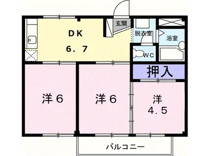 大川ハイツ(3DK/2階)の間取り写真