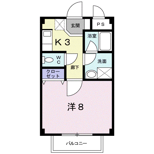 パークハイム大丸E(1K/1階)の間取り写真