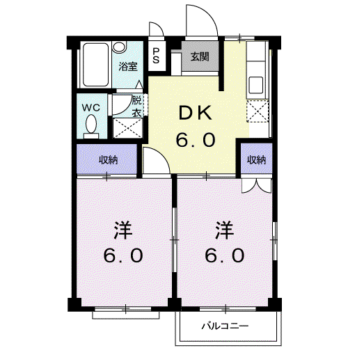レジデンスタナカB(2DK/2階)の間取り写真