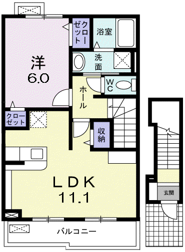 ウエストスクエア K(1LDK/2階)の間取り写真