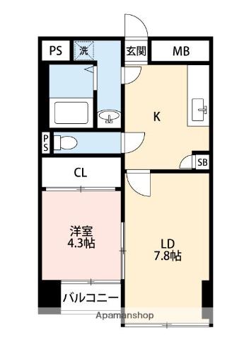 グレース下通(1LDK/2階)の間取り写真