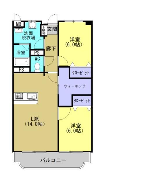 グランディールI(2LDK/1階)の間取り写真