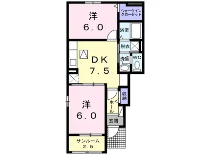サンライズ野田 Ⅱ(2DK/1階)の間取り写真