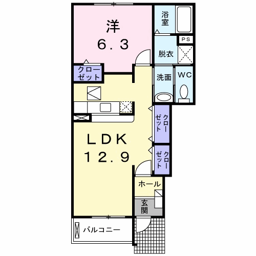 TD下南部Ⅱ(1LDK/1階)の間取り写真