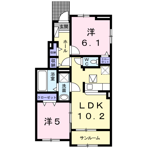 ヴィラドゥースⅡ(2LDK/1階)の間取り写真