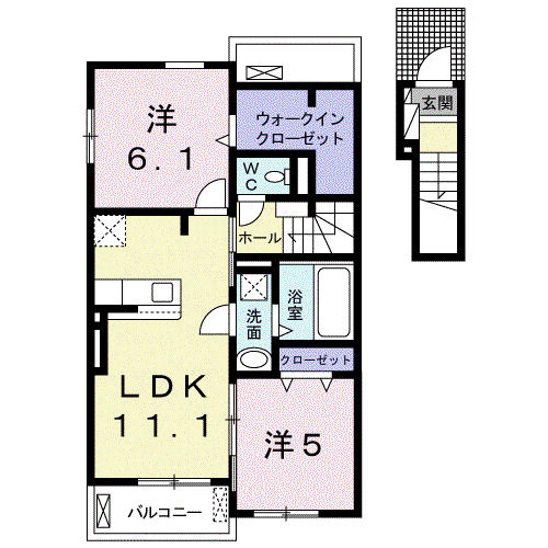 エアリー・ラブⅡ A(2LDK/2階)の間取り写真