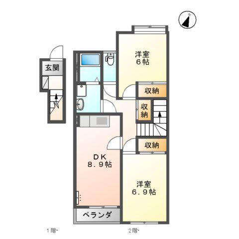 グランベル弐番館(2DK/2階)の間取り写真