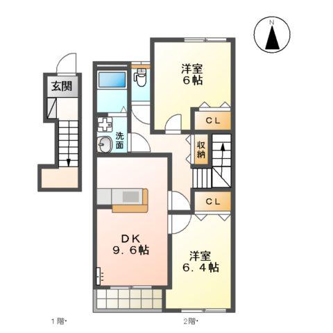 スカイヴィレッジ城南A棟(2DK/2階)の間取り写真