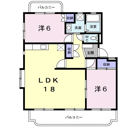ハーモニー江津B棟(2LDK/2階)の間取り写真