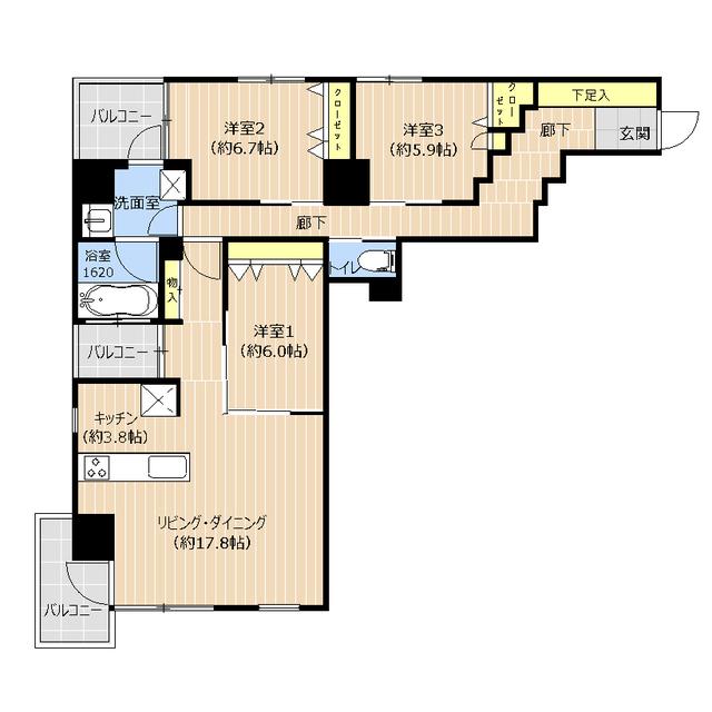 T.PROUD水前寺公園(3LDK/9階)の間取り写真