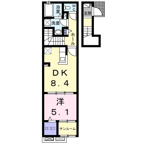 レイクサイド エスポワール(1DK/2階)の間取り写真