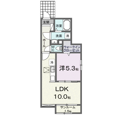 鹿児島本線 西熊本駅 徒歩23分 2階建 築3年(1LDK/1階)の間取り写真