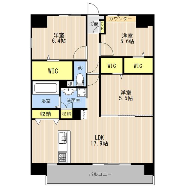 LIBTH光の森(3LDK/7階)の間取り写真