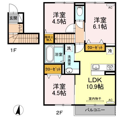 プレミール益城(3LDK/2階)の間取り写真