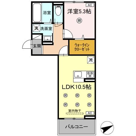 D-ROOM NISHIBARU A棟(1LDK/3階)の間取り写真