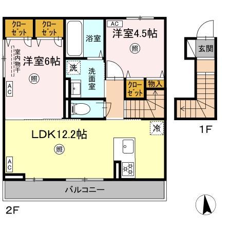 D-ROOM MONICA(2LDK/2階)の間取り写真