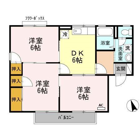 シャルマン室(3DK/2階)の間取り写真