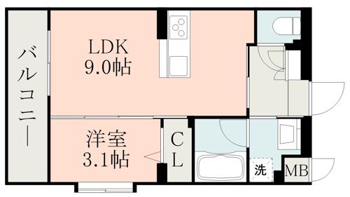 ラ・シック菊陽Ⅲ(1LDK/2階)の間取り写真