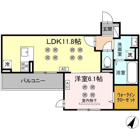 シャルム新屋敷(1LDK/3階)の間取り写真