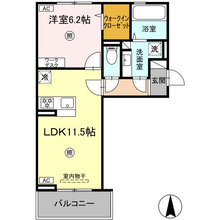 SAKURA B棟(1LDK/3階)の間取り写真