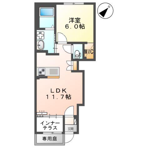 LE.LIEN広崎(1LDK/1階)の間取り写真