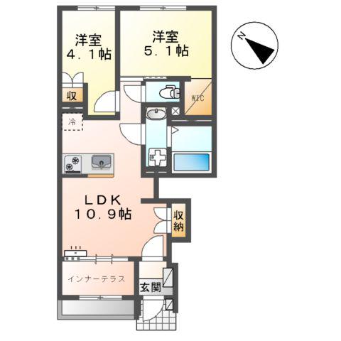 サクラリアン益城(2LDK/1階)の間取り写真