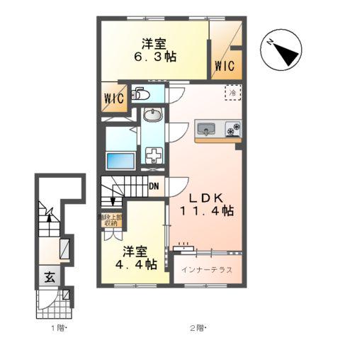 サクラリアン益城(2LDK/2階)の間取り写真