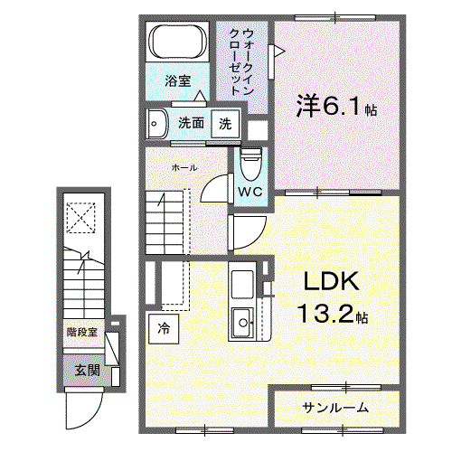 ヒルハウス(1LDK/2階)の間取り写真