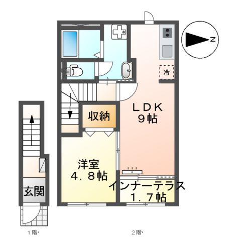薬園町アパート(1LDK/2階)の間取り写真