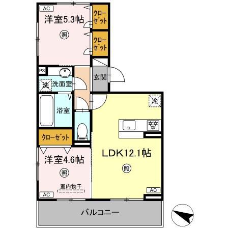 TORISIA古閑(2LDK/3階)の間取り写真