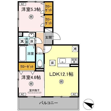 TORISIA古閑(2LDK/1階)の間取り写真