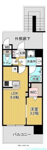 バフェット原水ビル(1LDK/4階)の間取り写真